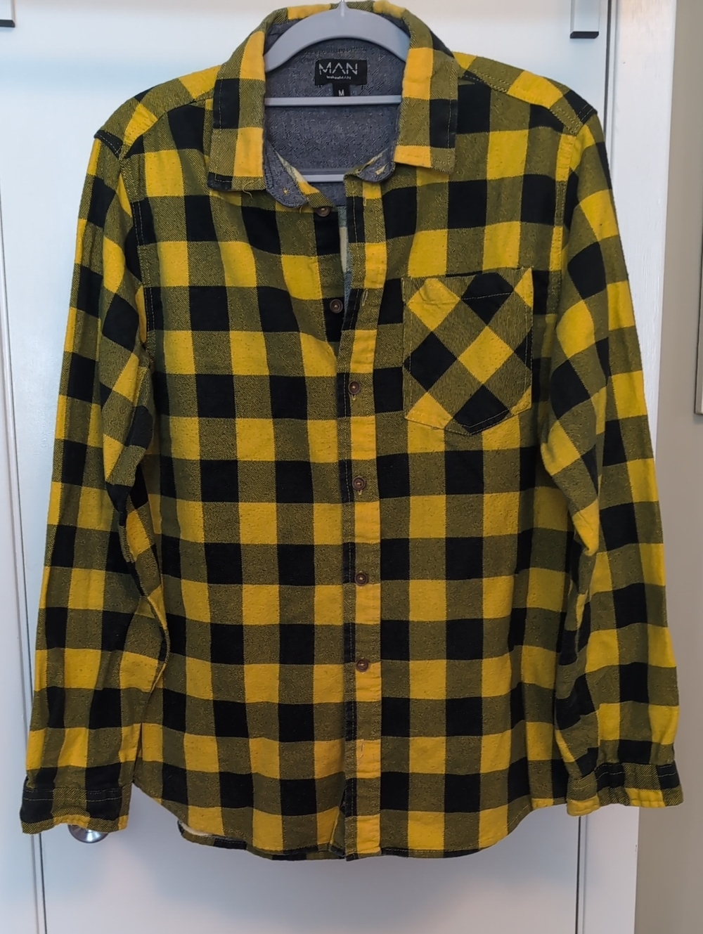 Boohoo MAN Yellow and Black Plaid Flannel Shirt Slim Fit